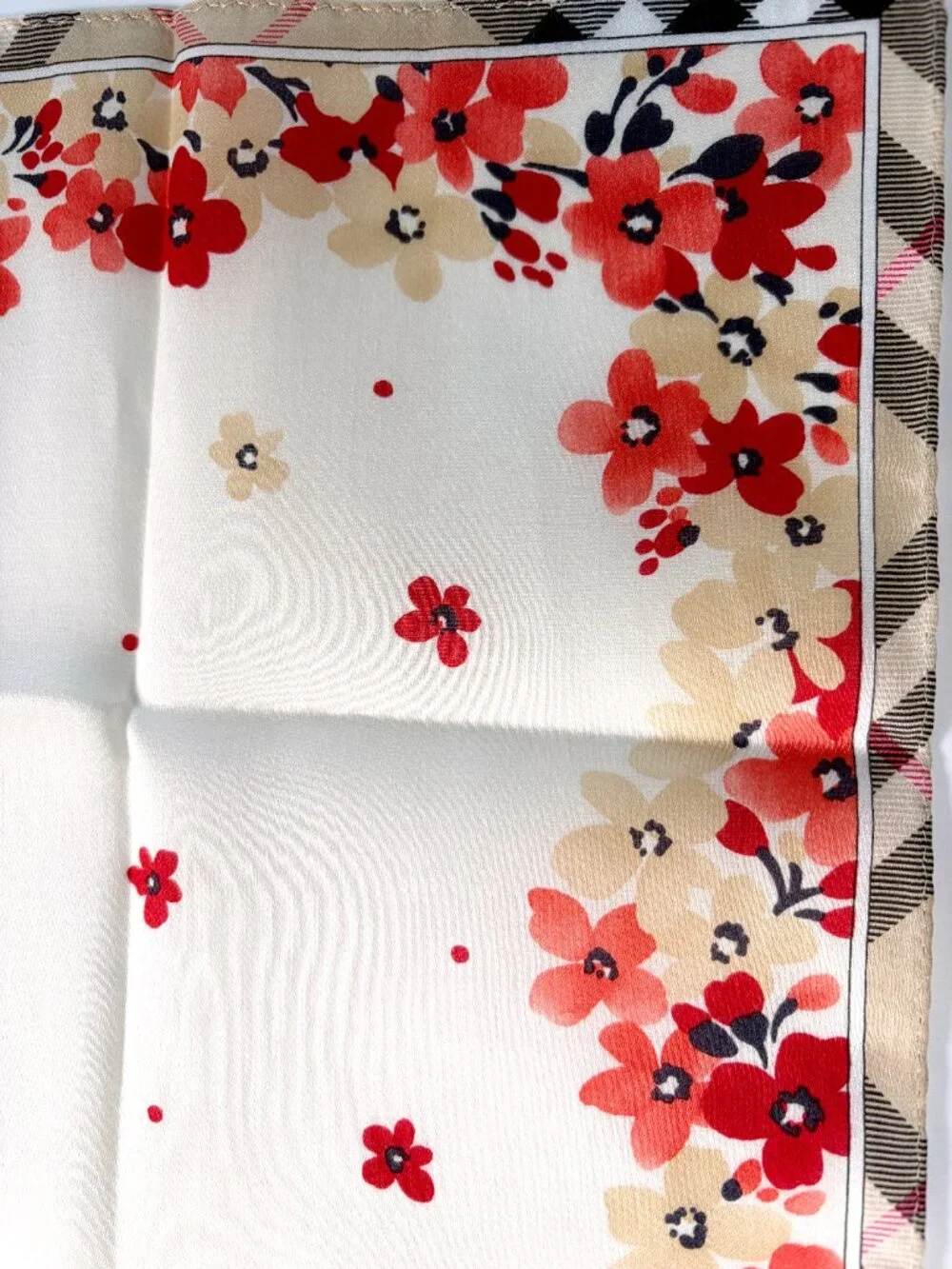NWT Burberry Floral Check Cotton Scarf 20